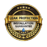 Leak protection installation guarantee emblem representing sealed walk in tub door and professional installation standards