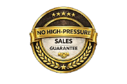 No high pressure sales guarantee badge